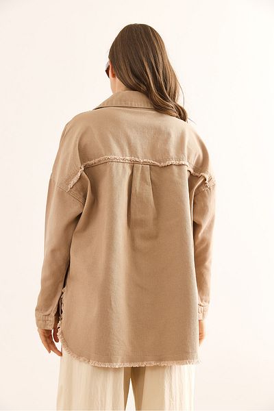 Olalook Γυναικείο Camel Tassel Λεπτομερές σχισμένο βαμβακερό μπουφάν Gabardine με τσέπες CKT-19000449