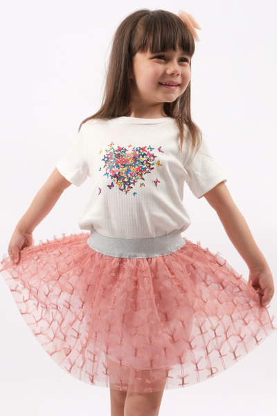 lilico Salmon Butterfly Design Girl's Tulle Tutu Double Set