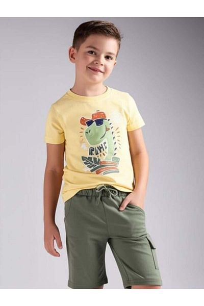 Zekids Boy's Cotton Dinosaur Printed Shorts Set