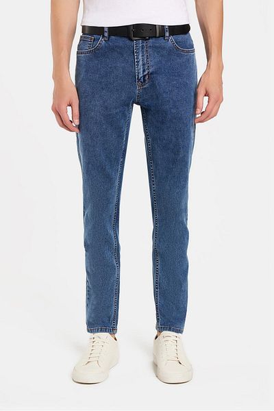 Tudors Ανδρικό Slim Fit Washed Grinding Stretchy ίσιο τζιν παντελόνι με κωνικό γαλάζιο