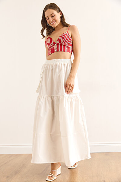 Olalook Жіноча біла спідниця-парашут з еластичним поясом і кишенями ETK-19000333