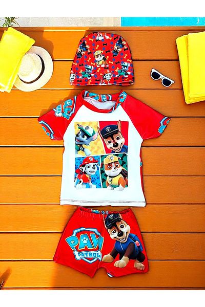 MİLAYS LİFE HOME COLLECTİON 3 Pieces Bonneted Tee-Shorts Sea and Pool Swimsuit