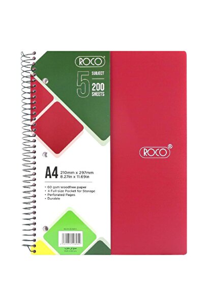 Roco Neon Notebook A4 200 Sheets Lined Maroon