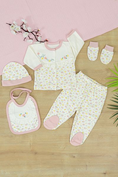 Sitilin Baby Girl Natural Cotton Fabric 5-Piece Embroidered Luxury Hospital Release Set Stl6792