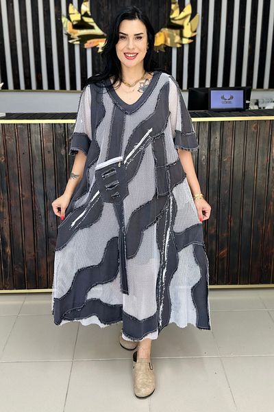 GÖKSEL Fi̇le Detail Thin Jeans Dress Large Size
