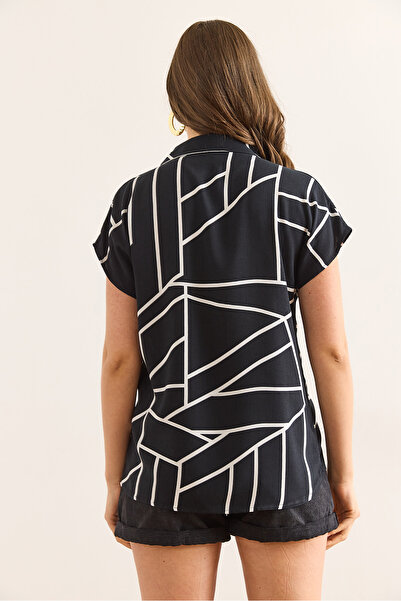 Olalook Women's Asymmetrical Black Bat Viscose Shirt Gml-19000617