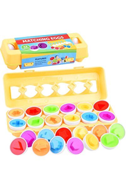 indiggo Educational Game, Set of 12 Eggs in Box, Montessori, 4 Colors and 12 Different Shapes, Color and Sha