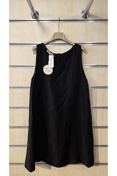 Park Moda Italian Short Linen Dress Zero Sleeve Plain Pattern