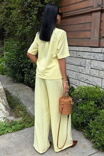 JANES Judge Collar Cross Buttoned Plazzo Trousers Viscon Linen Suit 10209