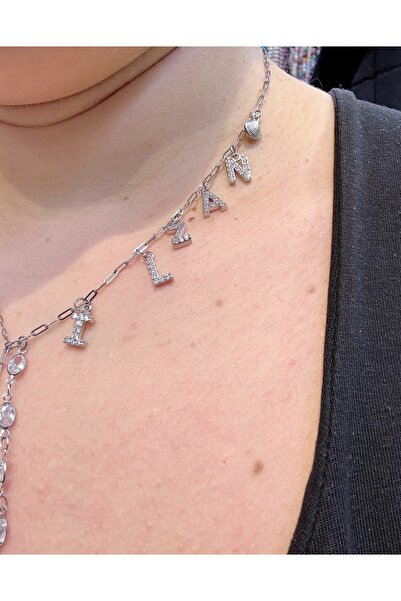 Gümüş sandık İsim Yazılı Taşlı Çelik Y Kolye