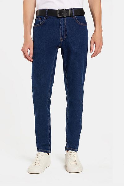 Tudors Ανδρικό Slim Fit Washed Grinding Stretchy Jeans ίσιο παντελόνι με κωνικό μπλε ναυτικό