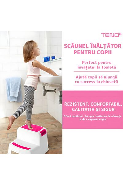 Teno Scaunel Inaltator pentru Copii Teno®, multifunctional, doua trepte, suprafata anti-alunecare, roz
