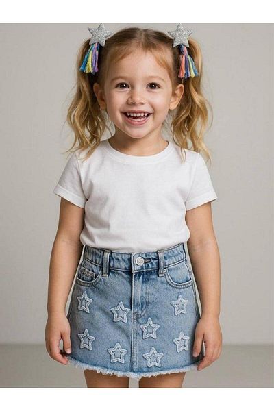 Zekids Fusta din denim brodata cu stea pentru fete