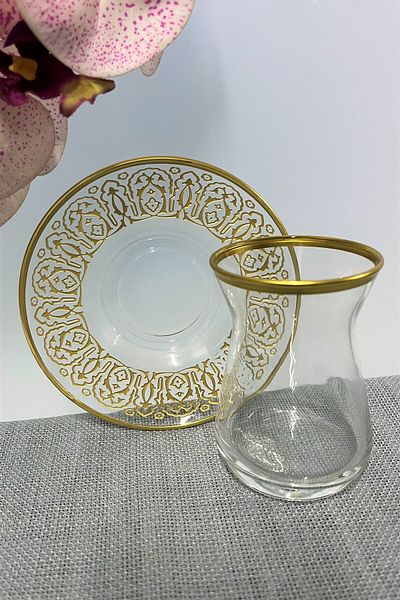 DECOSTYLE Paşebahçe İrem 42451 132 Cc Matte Gold Patterned 12 Piece Tea Set