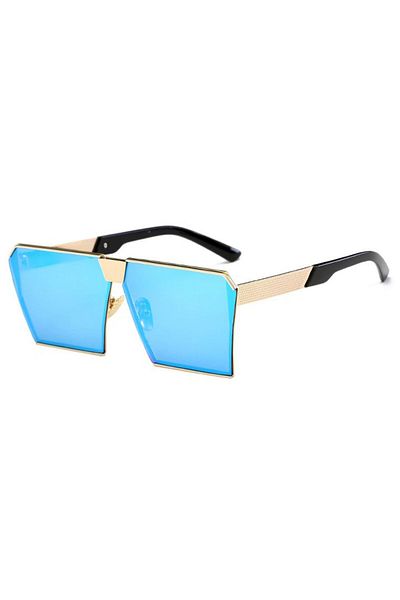THEICONIC Ochelari de soare Rectangular Plat Oglinda Albastru cu Auriu