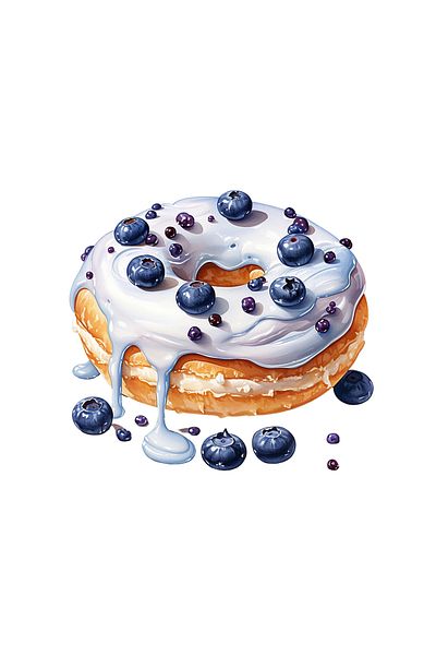 INOVATIX Set of 8, Sticker Donut with white chocolate and blueberries, INOVATIX®. 6 cm
