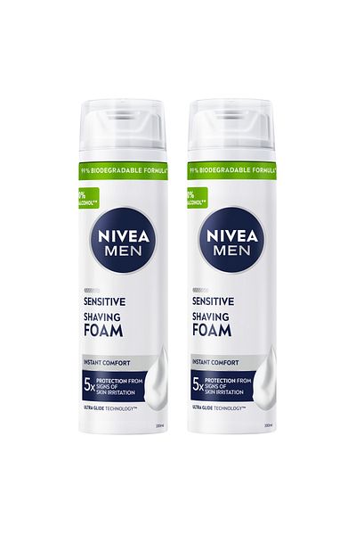 NIVEA MEN Sensitive Shaving Foam, Chamomile & Hamamelis, Sensitive Skin, 200ml, Pack of 2