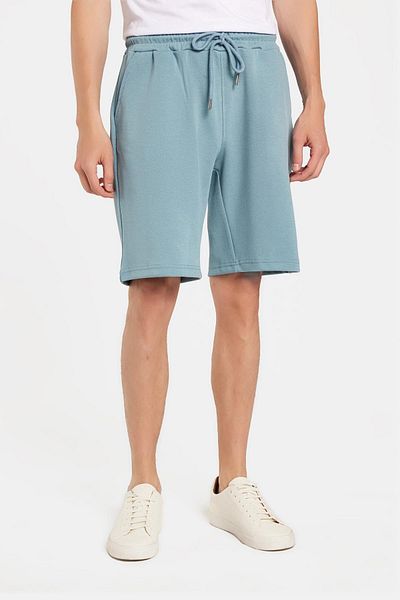Tudors Men's Regular Relaxed Fit Elastic Waist Tie-Up Side Pockets Blue Bermuda Shorts