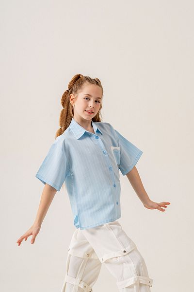 GİYİCEM TEKSTİL Girl's Short Sleeve Striped Shirt 3170