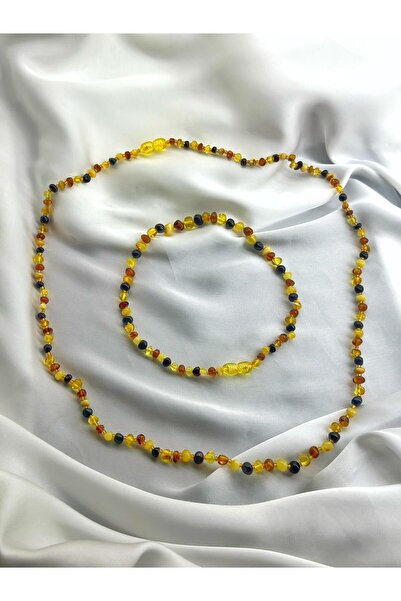 kehribar point Multirenk Yetişkin & Bebek Kehribar Kolye Set