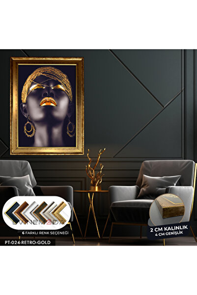 Evinemoda Afrikalı Kadın Retro Gold Çerçeveli Tablo