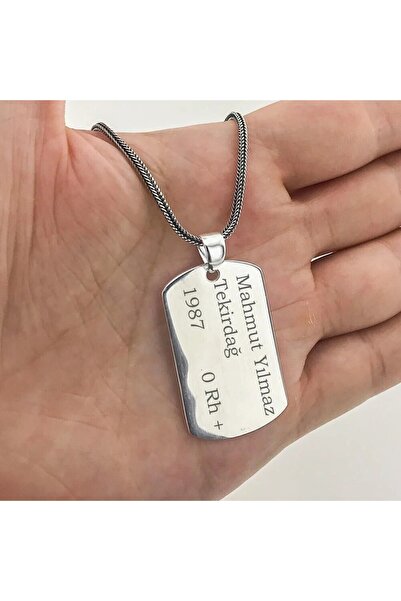 shop İsim Yazılabilir Asker Künyesi 925 Ayar Gümüş Erkek Kolye