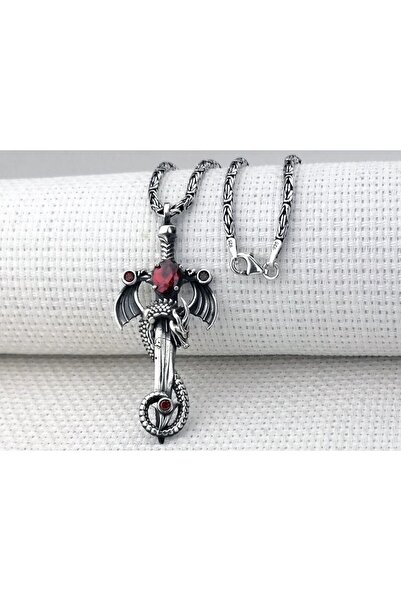 shop Ejderha Şovalye Model zirkon taşlı 925 Ayar Gümüş Erkek Kolye