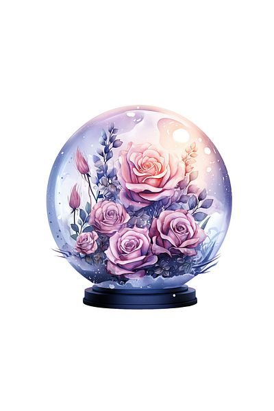 INOVATIX Set de 8 piese, Glob de cristal autocolant cu trandafiri mov și frunze albastre, INOVATIX®. 6 cm