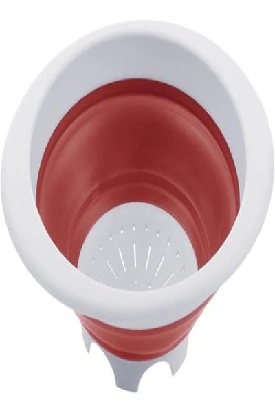 emsa Smart Kitchen Collapsible Colander 27 cm – White/Red, Space-Saving Design