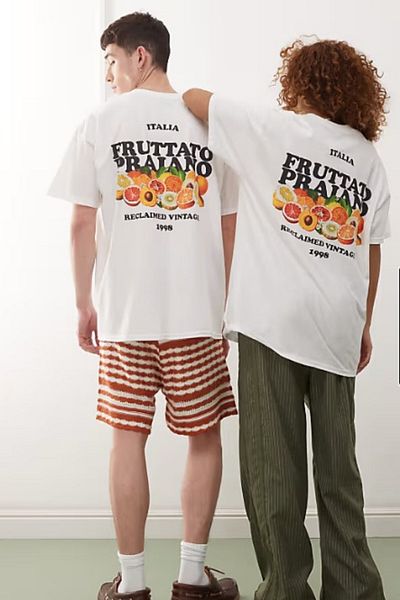 The Champ Clothing Unisex 100% βαμβάκι Oversize Fruttato Praiano Fruit εμπριμέ λευκό μπλουζάκι καλοκαιρινό vintage στυλ