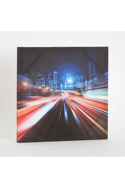Radium Glow in the Dark' Fast City Canvas – 40x40 cm | Kids' Wall Art with Cityscape & Motion Blur Effect