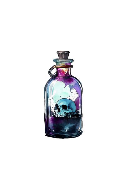 INOVATIX Set of 8, Halloween Sticker Blue magic potion bottle with skull, INOVATIX®. 6 cm