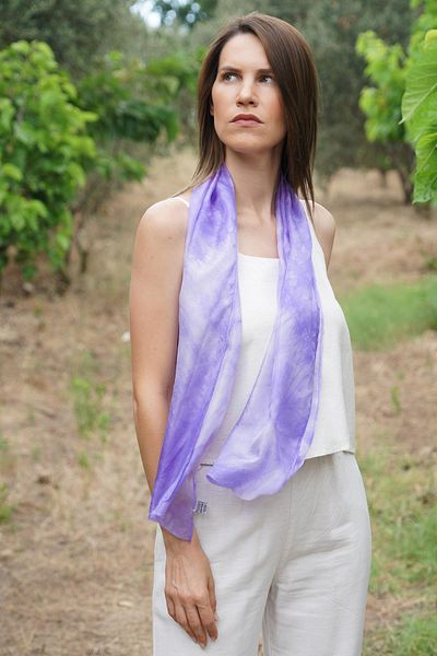 Defne&Apollon İpekçilik 100% Pure Silk Hand Painted Scarf - Special Design 35X140Cm - Purple