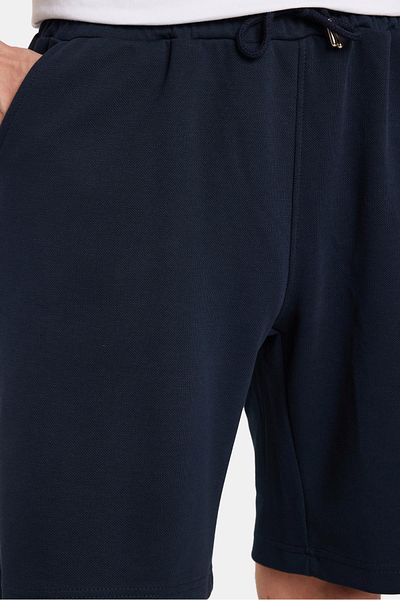 Tudors Men's Regular Relaxed Fit Navy Blue Bermuda Shorts with Elastic Waist and Side Pockets