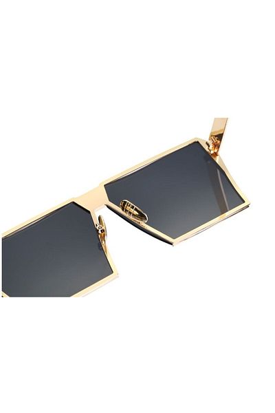 THEICONIC Ochelari de soare Rectangular Plat Oglinda Albastru cu Auriu