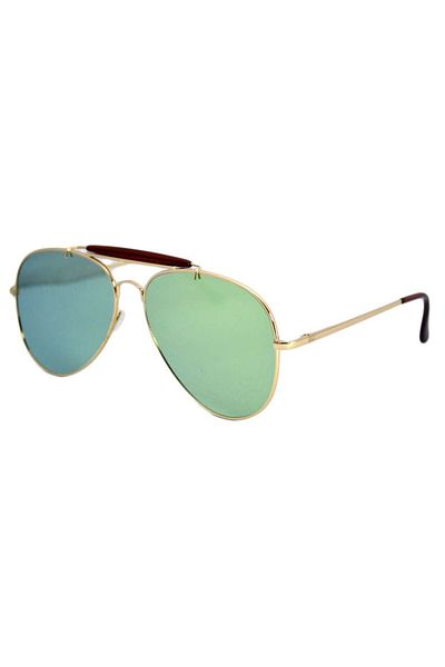 THEICONIC Aviator Outdoorsman Sunglasses Light Green Reflections - Gold