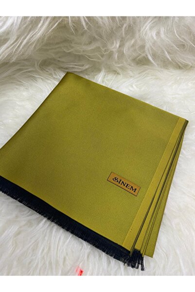Eşarpevi Tafta eşarp zeytin yeşili siyah saçaklı