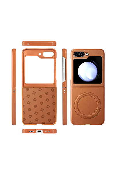 Nettech Samsung Galaxy Z Flip 5 Uyumlu Darbe Önleyici Magsafe Deri Arka Koruma Kılıf