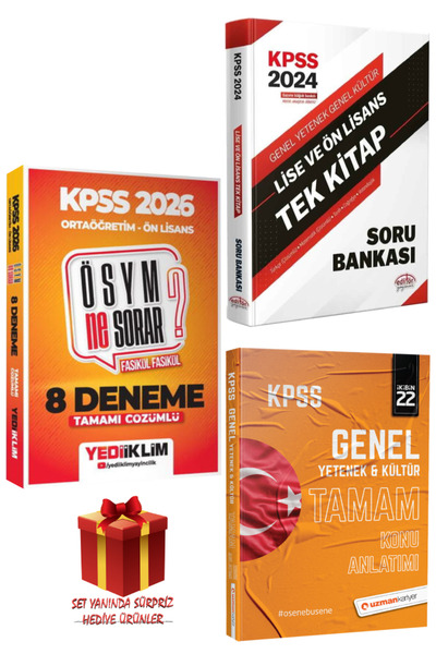 Yediiklim Yayınları 2026 KPSS Ortaöğretim-Ön Lisans Tamamı Çözümlü 8 Deneme+T...