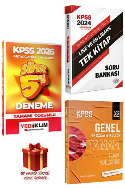 Yediiklim Yayınları 2026 KPSS Ortaöğretim-Ön Lisans Tamamı Çözümlü 5 Deneme+T...