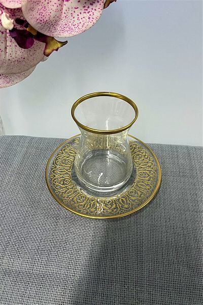DECOSTYLE Paşebahçe İrem 42451 132 Cc Matte Gold Patterned 12 Piece Tea Set