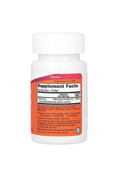Now Foods , Vitamin D-3, High Potency, 10,000 IU, 240 Softgels