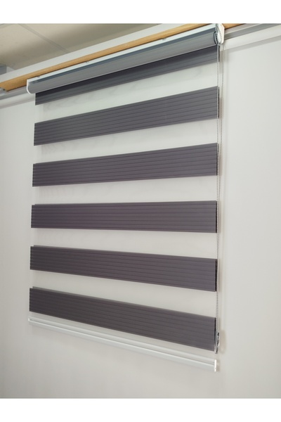 MEKSTOR Düz Geniş Pileli Gri Zebra Perde - Alüminyum Sistem