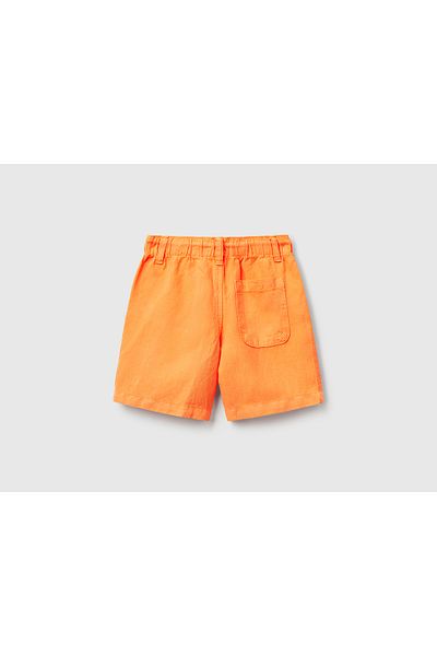 United Colors of Benetton Boys' Orange Lyocell and Linen Blend Buttoned Drawstring Bermuda Shorts
