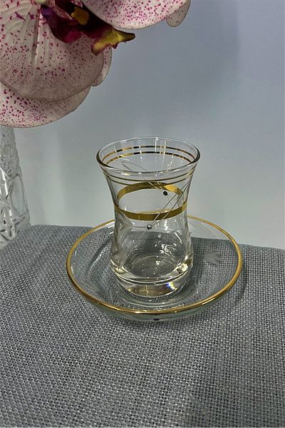 DECOSTYLE Pasabahce 42251 Seda Mini 86 Cc Gold Detailed Embroidered 12 Piece Tea Set