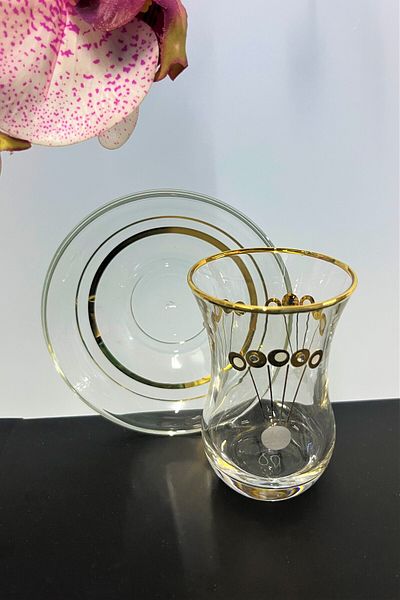DECOSTYLE Pasabahce 42251 Seda Mini 86 Cc Gold Detailed Embroidered 12 Piece Tea Set