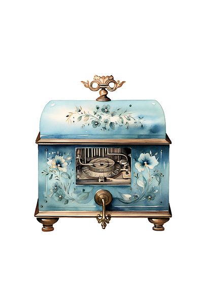 INOVATIX Set de 8 piese, Autocolant instrument muzical vintage albastru cu flori, INOVATIX®. 6 cm