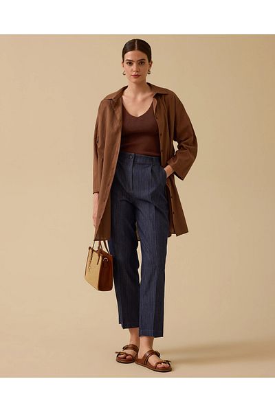 SEÇİL Linen Look Buttoned Oversize Shirt