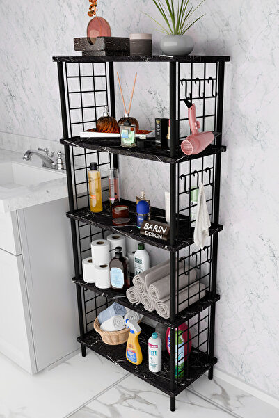 BARIN DESIGN 5 Raflı Çevir-Kur Raf Ünitesi | Telli Metal Gövdeli Organizer | Banyo, Mutfak, Balkon, Antre Uyumlu