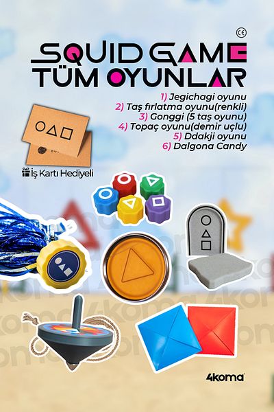 4koma Squid Game Game Set All Games Spinning Top/Gonggi/Ddakji/Jegichagi/Stone Throwing/Dalgona Candy